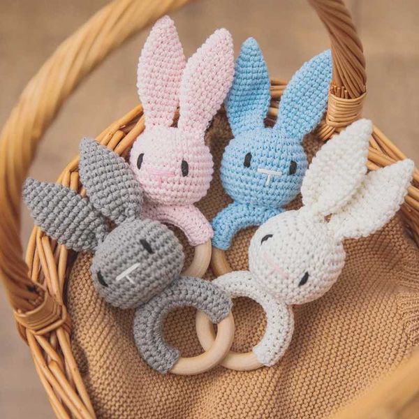 Baby Rattle Crochet Amigurumi Bunny Rattle Bell Newborn Knitting Gym Toy Educational Teether Baby Mobile Rattle Toy 0-12 Months Y240820
