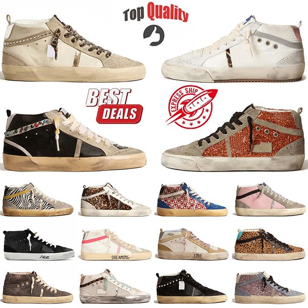 2024 Hot Designer Leather Suede Casual Shoes Women Men Mid Star Platform Sneakers pink burgundy glitter silver Gold Vintage Italy Brand Flat