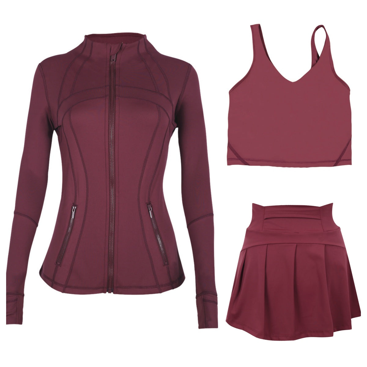 3pcs set Yoga clothing Slim Jacket skirts Fitness sets High Waist Sports Jackets Zip Up Coat Elastic Sportswear Outfits Suits