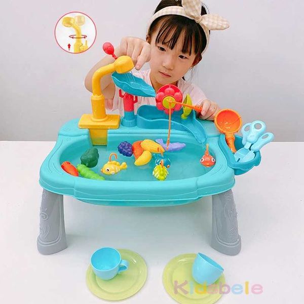 Kitchens Play Food Kitchen sink toy electric dishwasher toy running water toy pretending to play food fishing toy role-playing girl toy H241