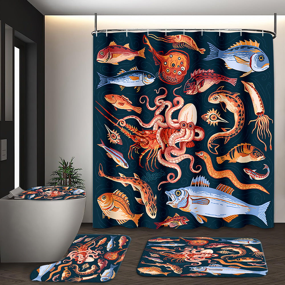 YL-37550 Hot selling digital printed shower curtain animal waterproof, mildew-proof and moisture-proof bathroom dry and wet separation curtain