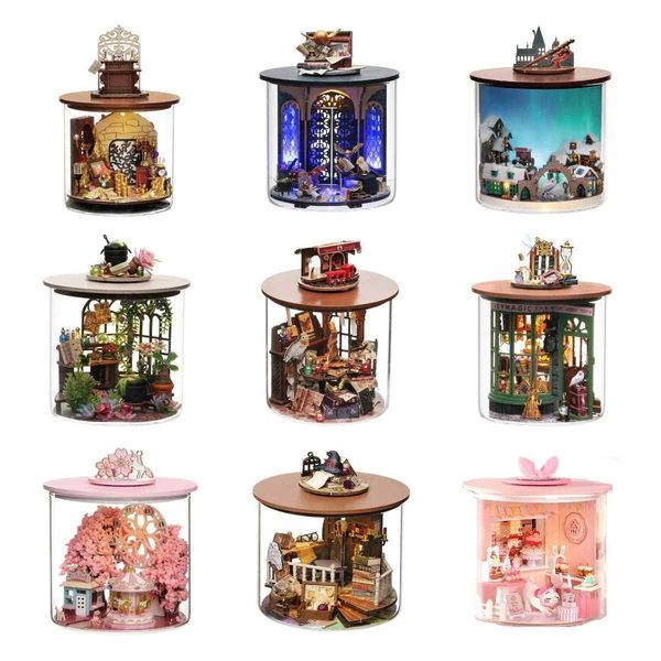 Christmas Decorations DIY Mini Casa 3D Wooden Doll Houses Kid Gifts Miniature Building Kit Time Magic Garden Dollhouse Furniture Toys Girls