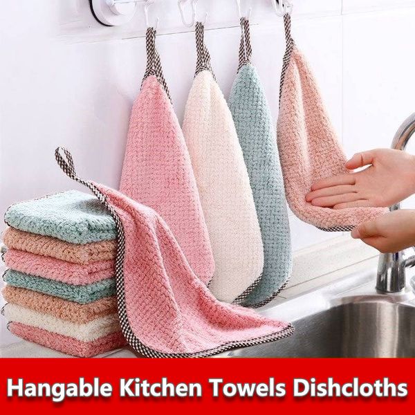 New Kitchen Towels Dishcloths Non-stick Oil Thickened Table Cleaning Cloth Absorbent Scouring Pad Kitchen Rags Gadgets wholesale