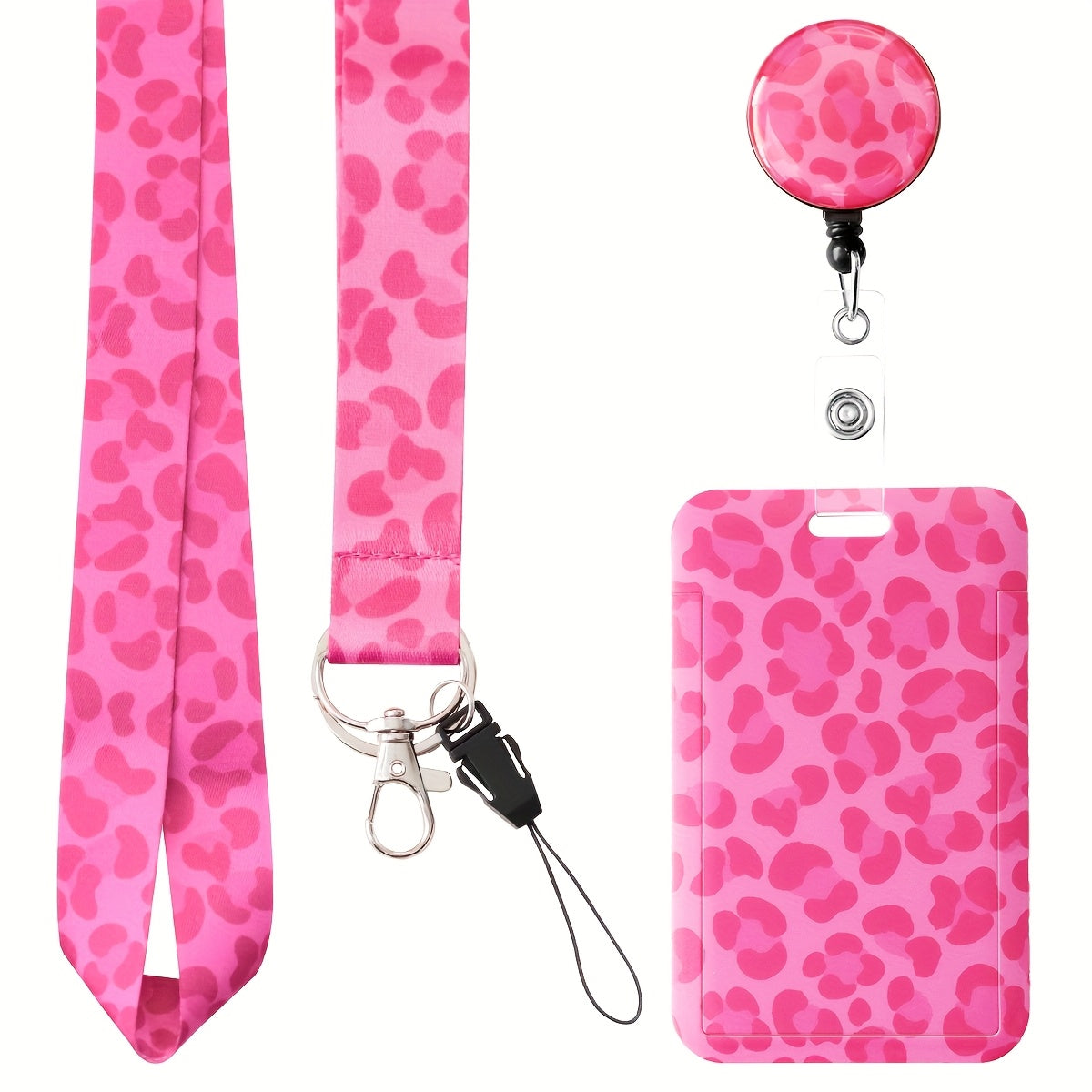 TEMU Yiflin Detachable Teacher Lanyard Set With Card Holder And Retractable Badge Reel - Cute Leopard Print Neck Lanyard For Keys, Keychains, Id,