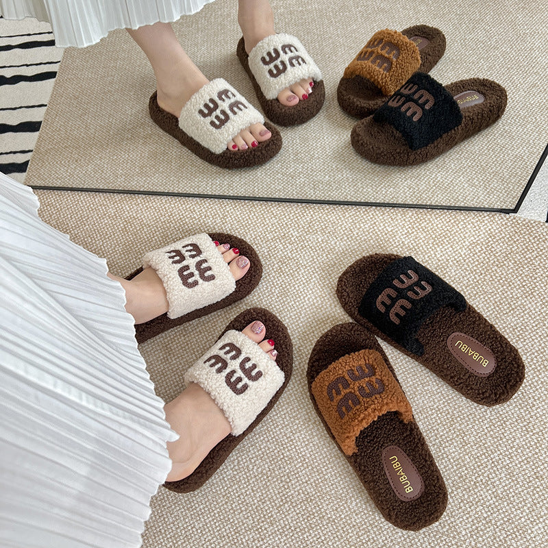 Designer shoes hot free shipping New autumn and winter outerwear home flat bottom plush keep warm slippers for woman