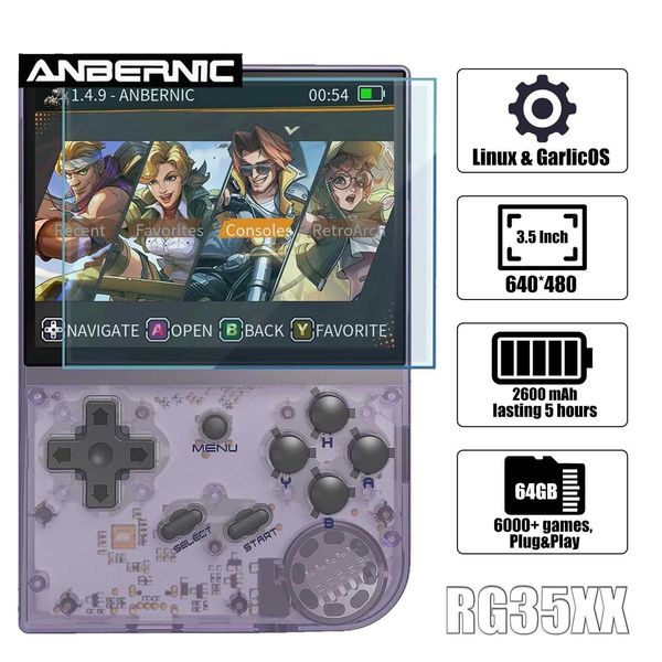 ANBERNIC RG35XX Retro Handheld Game Player Built in 64G TF 6000+Classic Games Linux GarlicOS Portable Travel Childrens Gift X241121