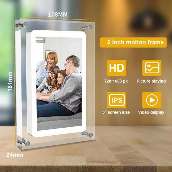 Acrylic digital photo frame 5-inch 1000mAh IPS screen 2G memory volume button speaker C-type cutting gift for Loved Porta Retrato T250118