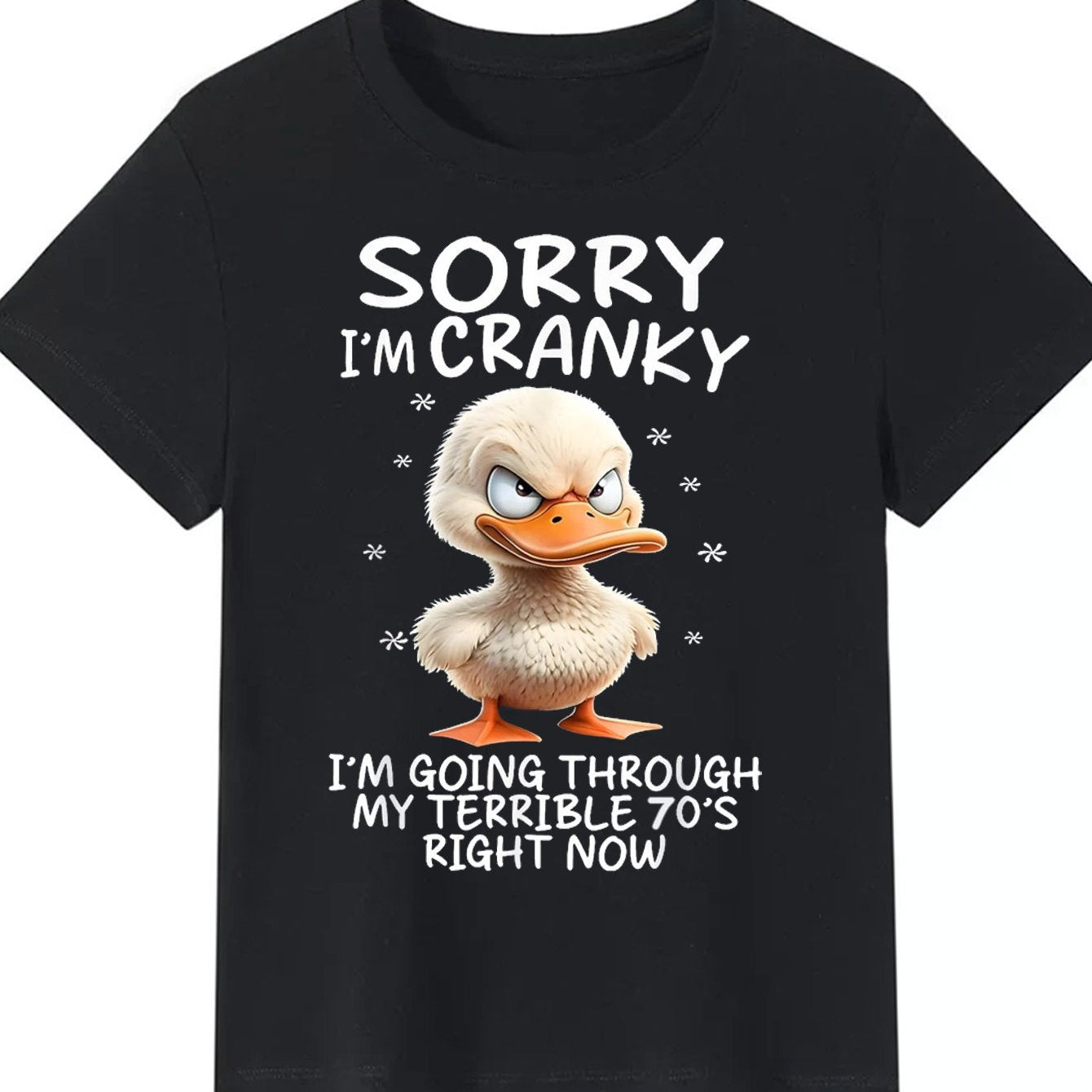 TEMU Funny 70s Duck Graphic T-shirt - Vintage "sorry I'm " Retro Tee, Soft Stretchable Crew Neck Shirt For , Black With White Print - Sizes S-xxxl
