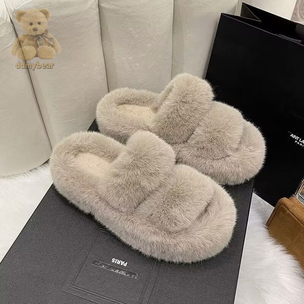 Ddmybear Stepping On Poop Like Fur For Women Wearing Outside, Spring Autumn Style Thick Sole Plus Size Plush Office Home Cotton Slippers Chi