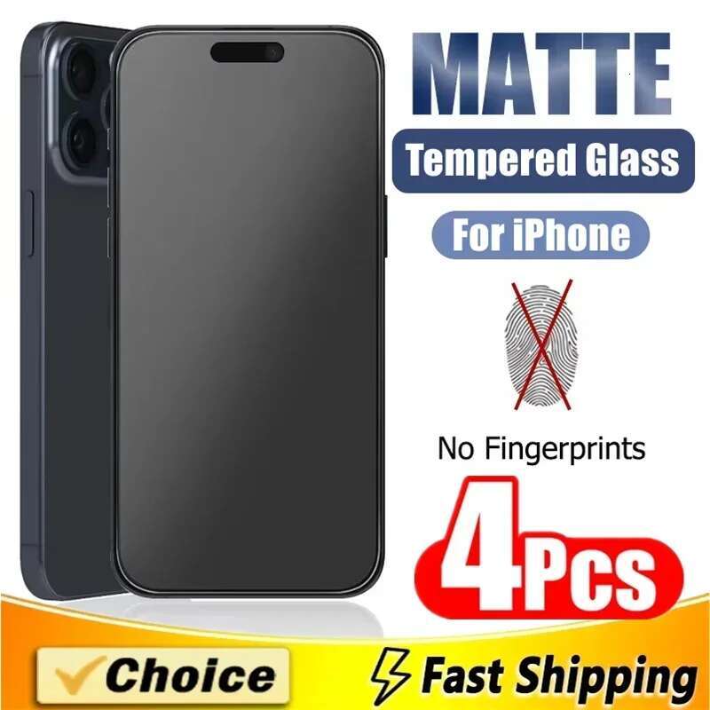 4Pcs Matte Tempered Glass 14 12 11 15 Pro Max 7 8 16 Plus Frosted Screen Protector For iPhone 13 Mini X XR XS MAX