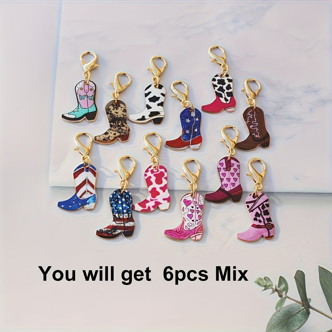 TEMU 6pcs Cowboy Boots Keychain Set - Western Style, Geometric Patterns, Alloy, Decorative With Bags And Backpacks, Cowboy Accessories|geometric