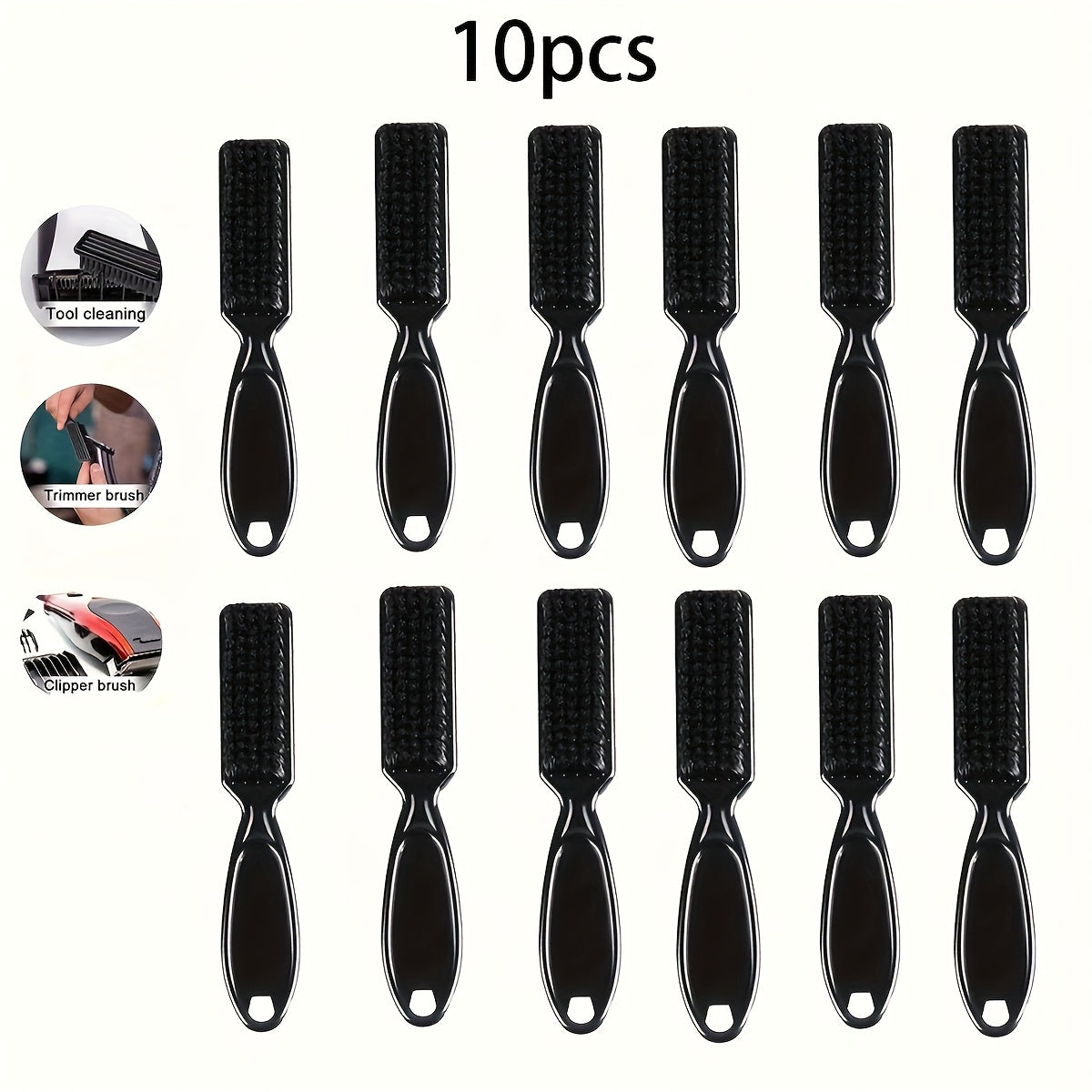 TEMU 10pcs Black Hair Brush Set, Men's Shaving Soft Brush And Makeup Cleaning Salon Tools, Brushing Teeth, Bathing, Black Shampoo Brush For Hair