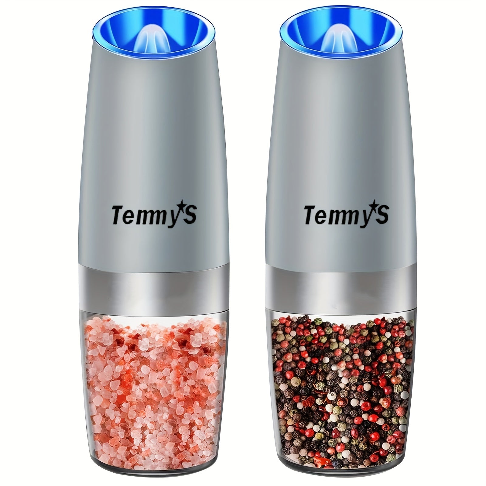 TEMU Electric Gravity Pepper Salt Grinder, Adjustable Coarseness, Battery Powered, Led Light, Single-handed Automatic Operation Father Gift