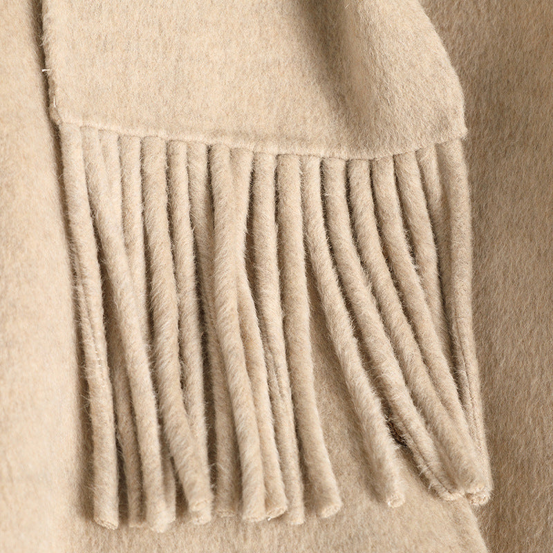 D10219 Autumn and winter new double-sided cashmere coat for women, celebrity style, fringe scarf collar, high-end feel