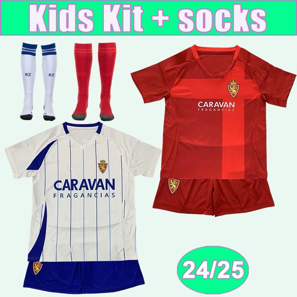 24 25 Zaragoza IVAN Kids Kit Soccer Jerseys M.AGUADO BAZDAR FRANCHO I.CALERO LISO NAYIM AGUADO POYET Home Away Football Shirts Child Suit Un
