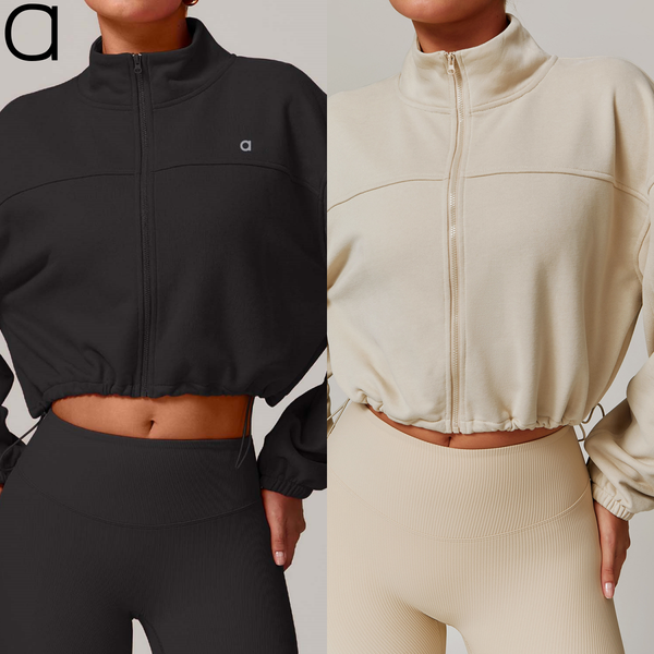 A543 Women 3D Silver Sports Coat Outside Autumn and Winter Casual Loose Stand Collar Running Fitness Hoodie Coat