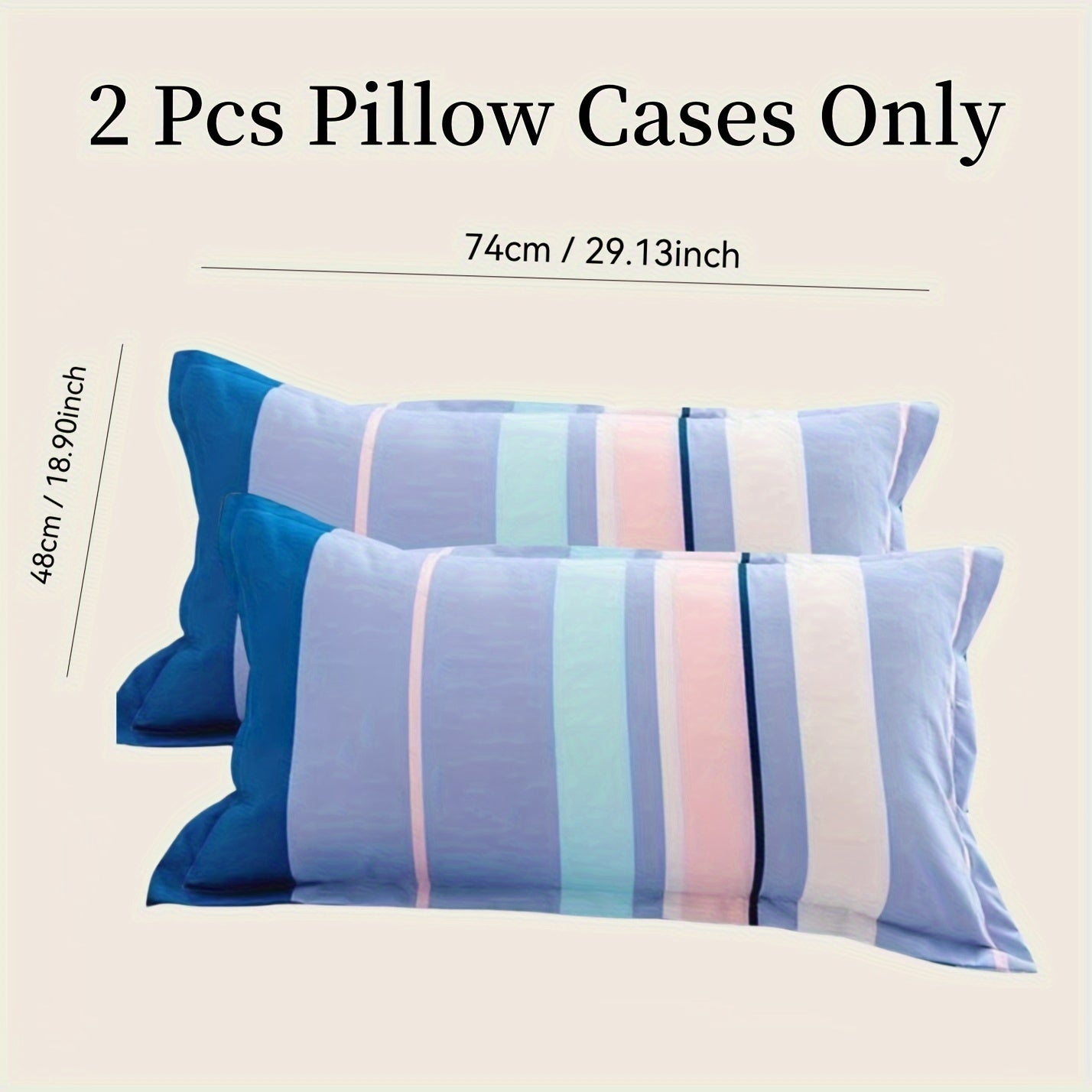 TEMU 2pcs Microfiber Pillowcases, Queen Size With Envelope Closure - Modern Striped Design In Blue, Pink & Teal, Breathable & Plush For , Bedroom &