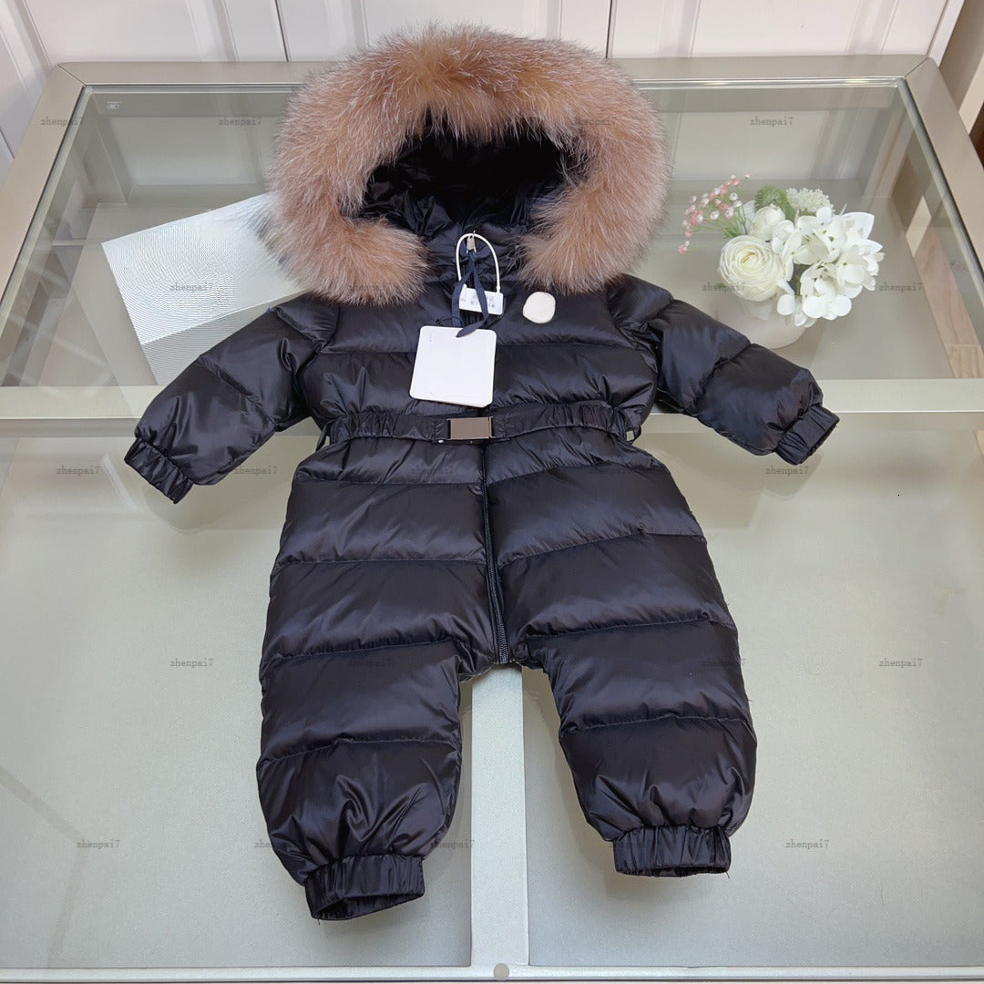 Top newborn Down jumpsuits winter Animal fur hat collar infant bodysuit designer toddler clothes Hooded design baby romper A387X11N104