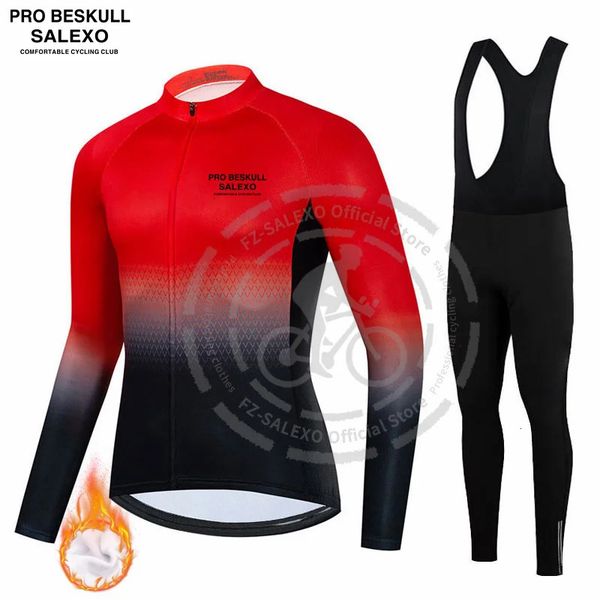 SALEXO Winter Cycling Clothing Man Thermal Fleece Bicycle Jersey Set MTB Clothes Road Bike Uniforme Ropa Ciclismo Warm Jacket 241219