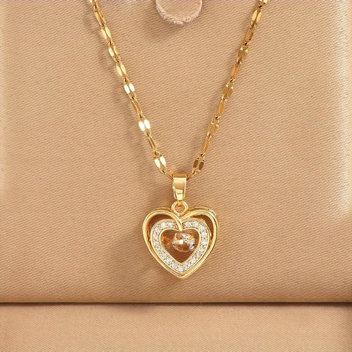 TEMU Classic & Elegant Style, Golden Copper Shape Pendant, Inlaid Shiny Necklace, Delicate Fashion Accessory For Daily Wear & Party, Idea Gift For