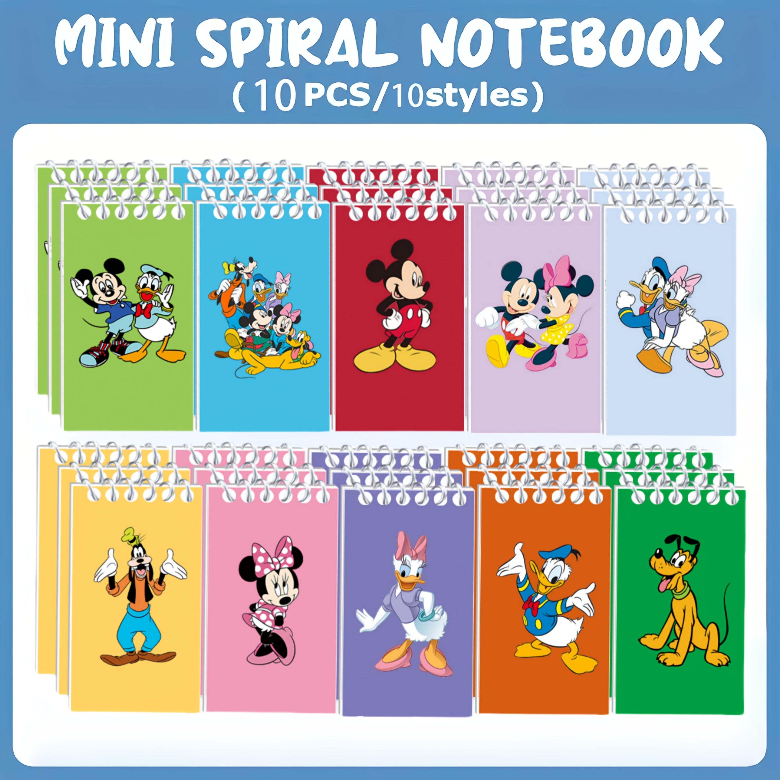 TEMU 10pcs Mini Spiral Notebooks With & , Donald Duck, Goofy, & More - Durable Paper, Vibrant Colors, Compact Size For School, Office, Christmas &