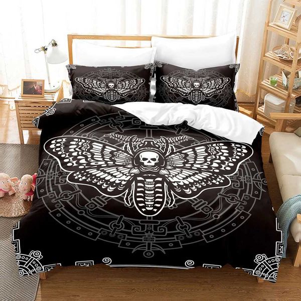 Black Death Moth Bedding Set Gothic Skull Duvet Cover Set Butterfly Bedclothes 2-3pcs Moon Stars Luxury Home TextilesC241122
