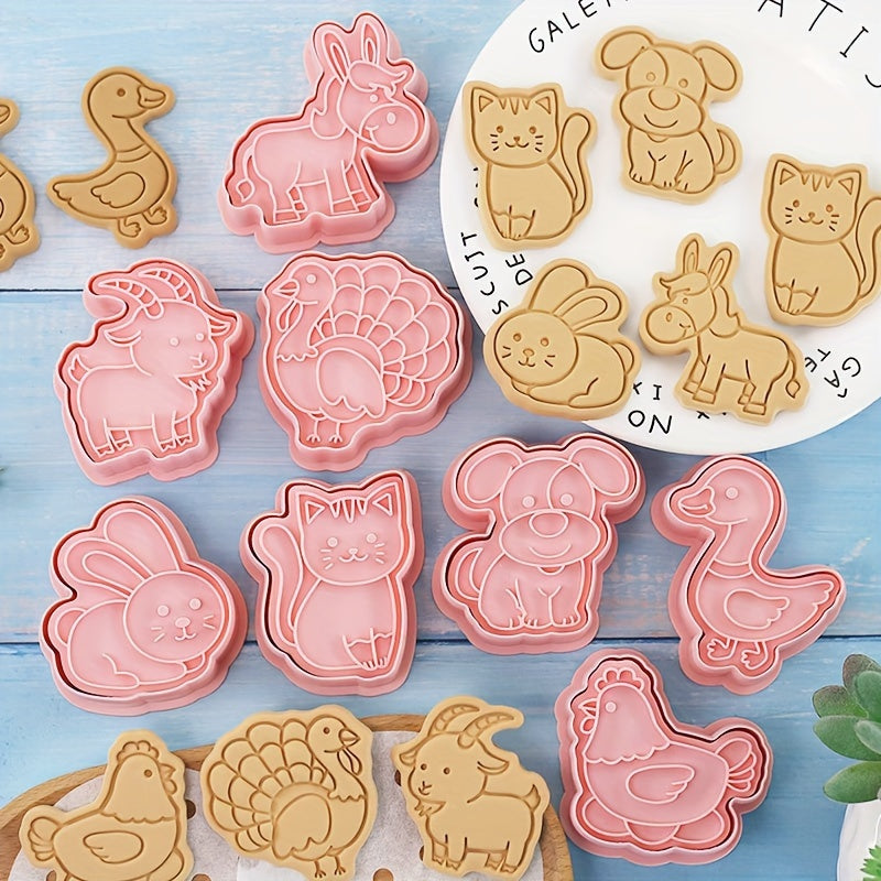 TEMU 8pcs, Cartoon Animals , Cat Puppy Chicken Duck Horse Rabbit Cookie Embosser, Pastry Cutter Set, Biscuit Molds, Baking Tools, Kitchen Accessories