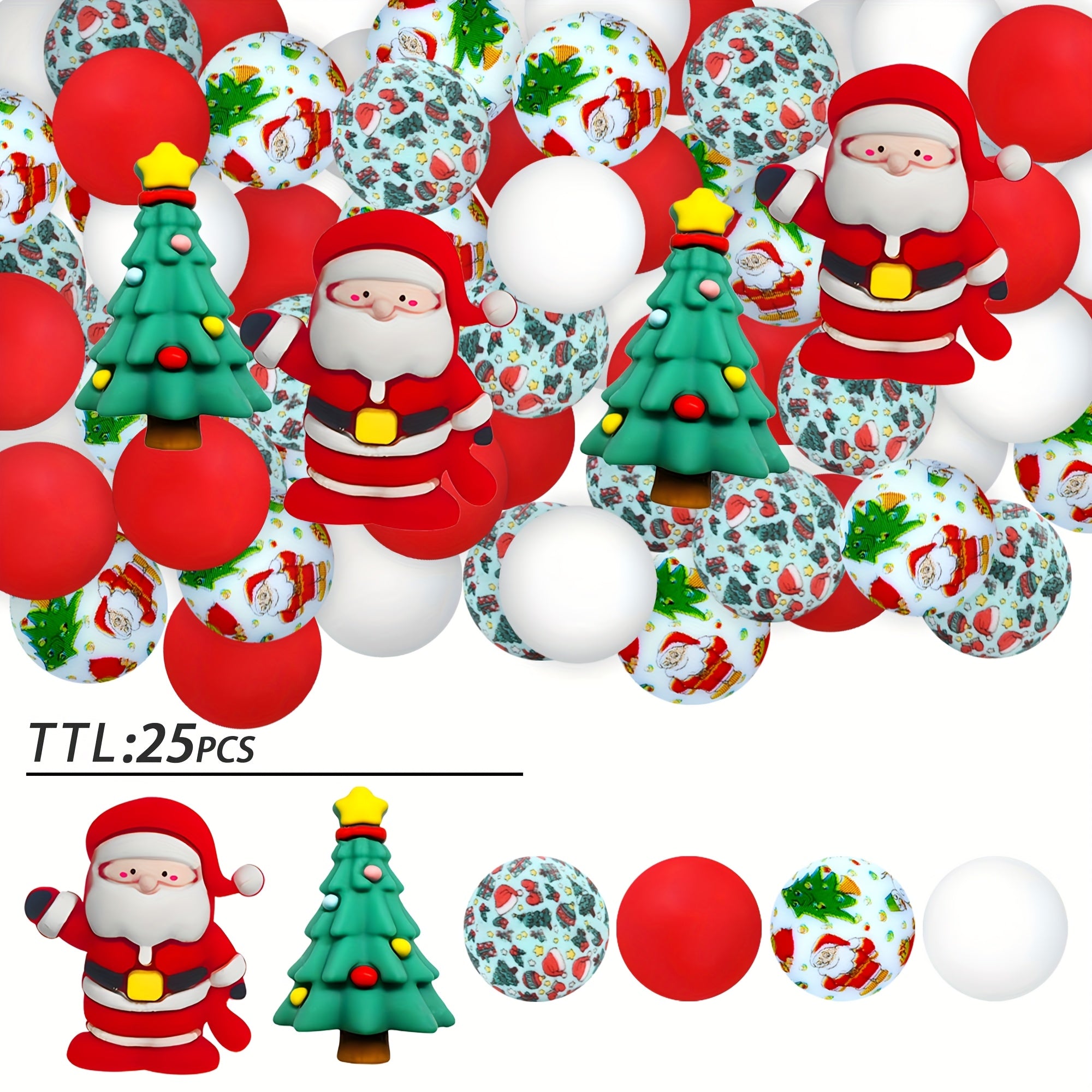 TEMU 25pcs Silicone Beads Santa Claus Christmas Tree Elements Are Suitable For Jewelry Decoration, Beads, Earrings, Necklaces, Bags, Bags, Beads,