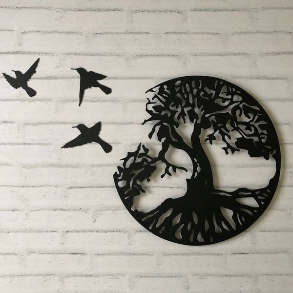 Romance itens de Wall Tree of Life Birds Metal Art Sculpture Decoration for Home Office Kitchen Entryway Bedroom Room 230625