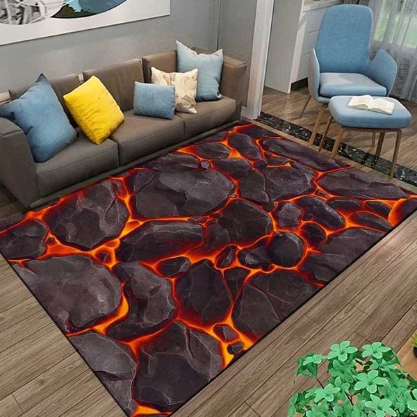 Carpet 3D Volcano Lava Magma Area Rug LargeCarpet Rug for Living Ro Bedro Sofa Doormat DecorationKid Game Play Non-slip Floor Mat Z241113