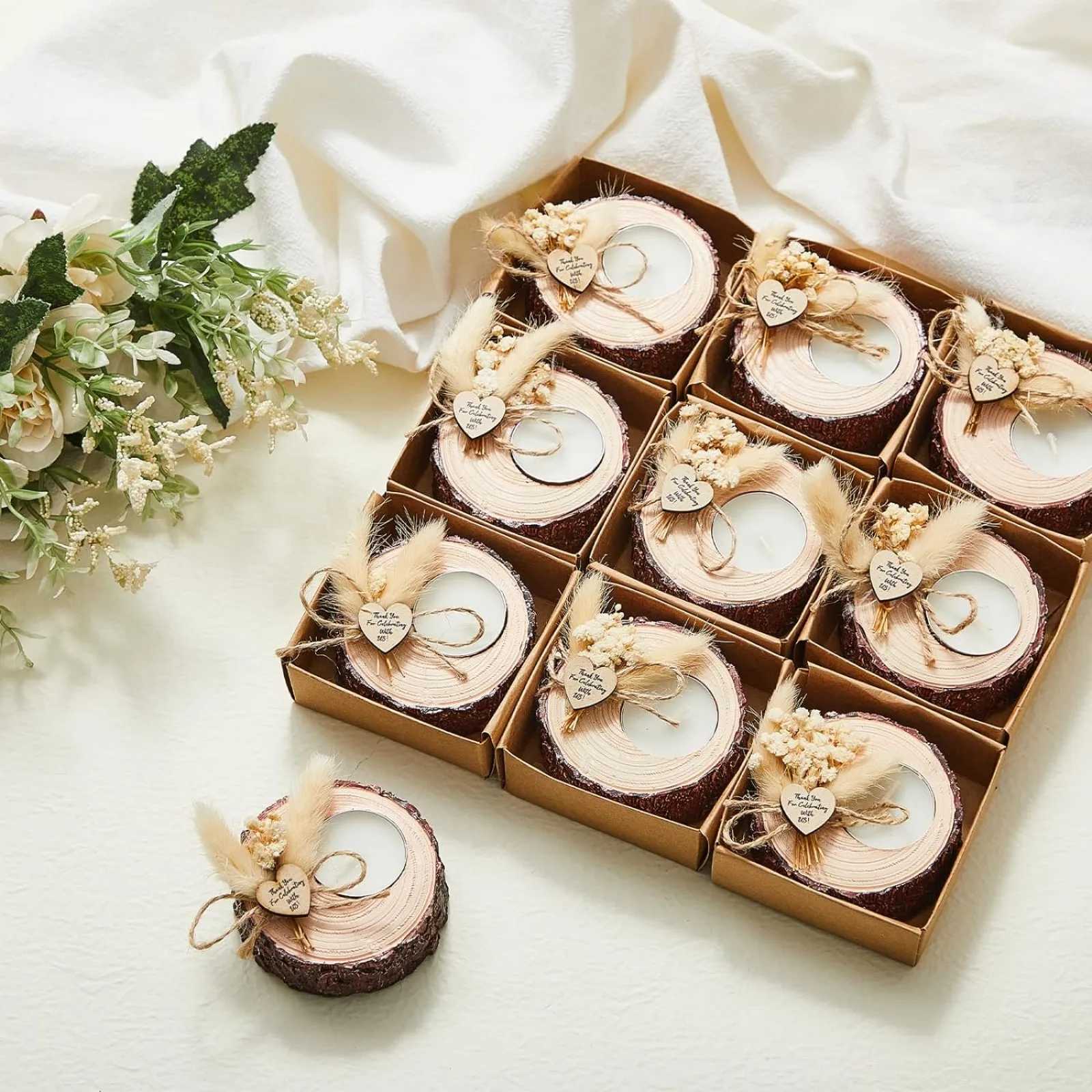 Candles US 50 Pcs Wedding Favor Candle Holders Bridal Shower Favors Candles Rustic Wedding Souvenirs for Guest Gifts S247106