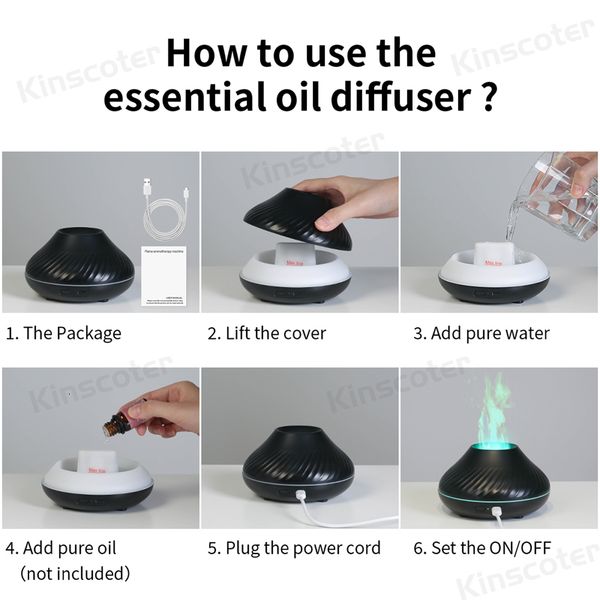 Humidifiers Essential Oils Diffusers Kinscoter Volcanic Aroma Diffuser Oil Lamp 130ml USB Portable Air Humidifier with Color Flame Night Lig
