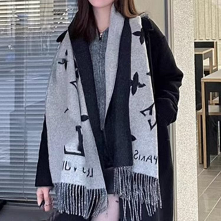 Classic black grey cashmere Designer Letter scarves shawl fashion warm scarf Lengthen plain weave All match Elegant neck wraps