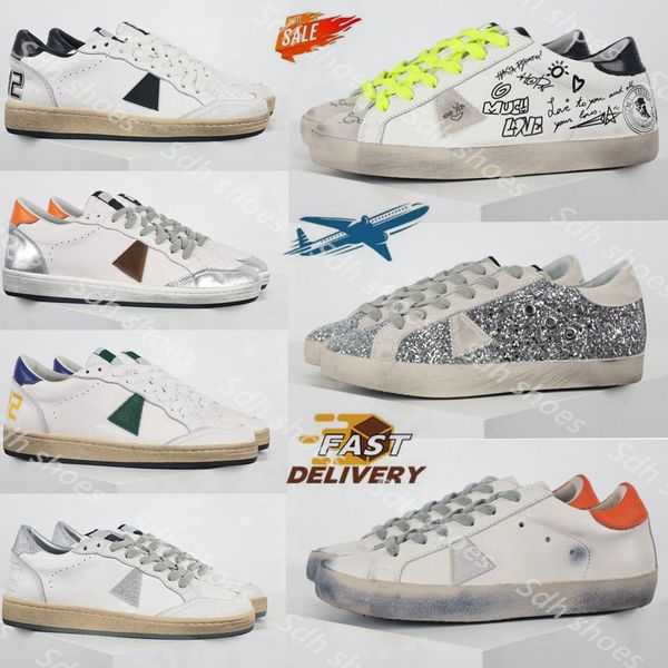 2024 New Designer Shoes Golden Women Super Star Brand Men New Release Italy Sneakers Sequin Classic White Do Old Dirty Casual Shoe Lace Up W