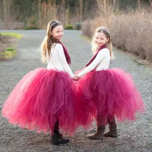 Skirts Girls red Long Tutu Skirts Kids Tulle Skirt Pettiskirts Underskirtd Children Birthday Party Costume Wedding Photography Skirts T23030