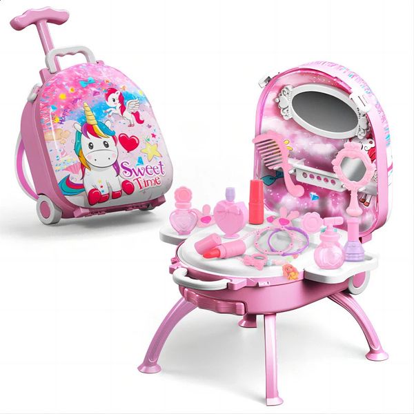 4 em 1 garotinha maquiagem de brinquedos do conjunto de acessórios de moda Princesa Beauty Conjunto Fingle Play Toy Gift for Kids 240729