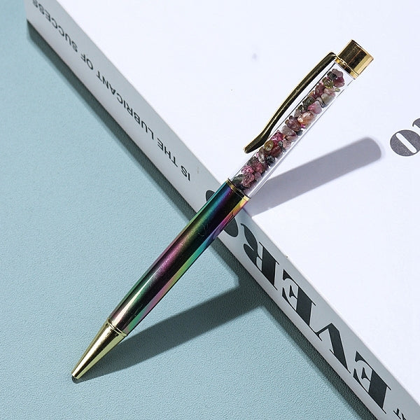 Natural Tourmaline Chip on Top Ball-Point Pens