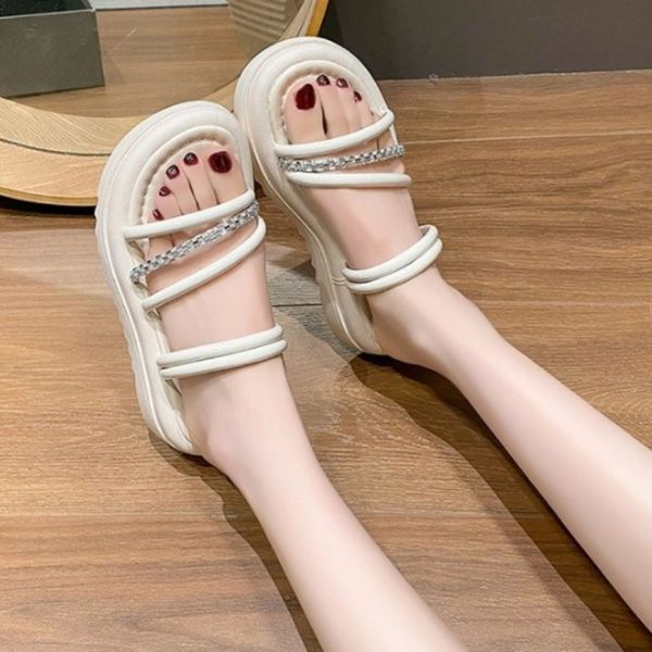 Summer Women&#039;s 2024 New Style Soft Sole Pearl Two-way Wearable Thick Bottom Sandals Windbreaker Slippers 866a