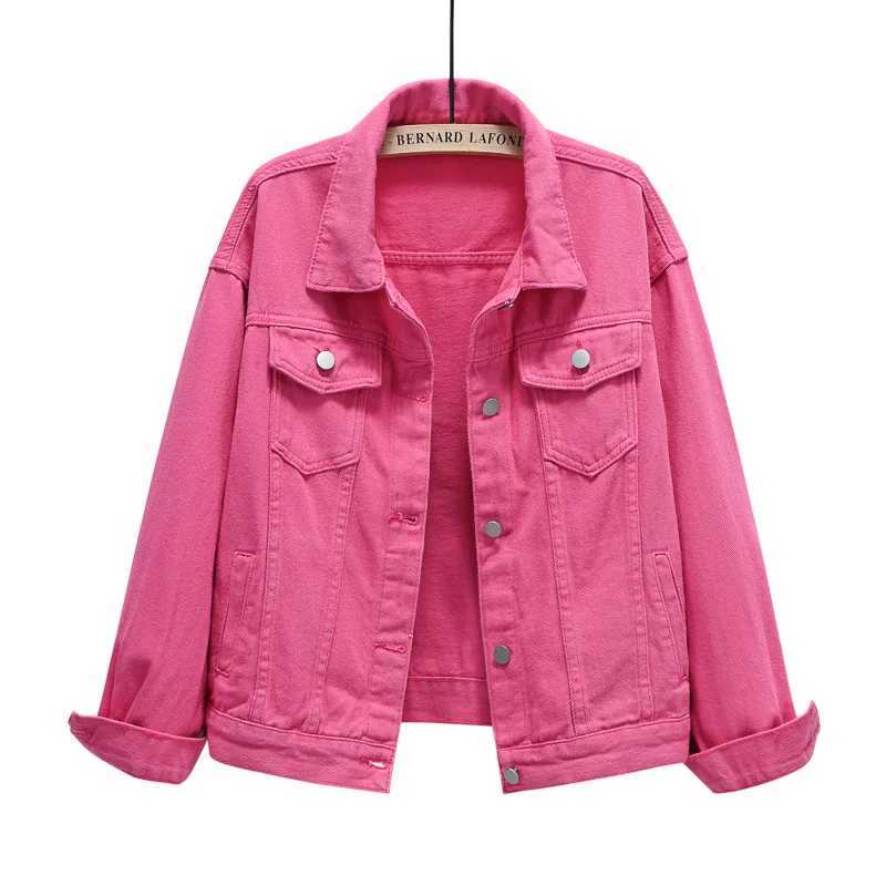 2024 Womens Color Jeans Jacket Spring Autumn Loose Short Casual Tops Cotton Denim Outerwear Black Red Purple White Yellow PinkX240920