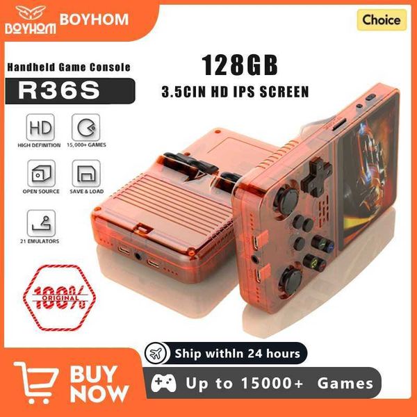 Portable Game Players 128G Open Source R36S Video Game Console Linux System 3.5 Inch I Screen Orange Portable Pocket Video Player 64GG best