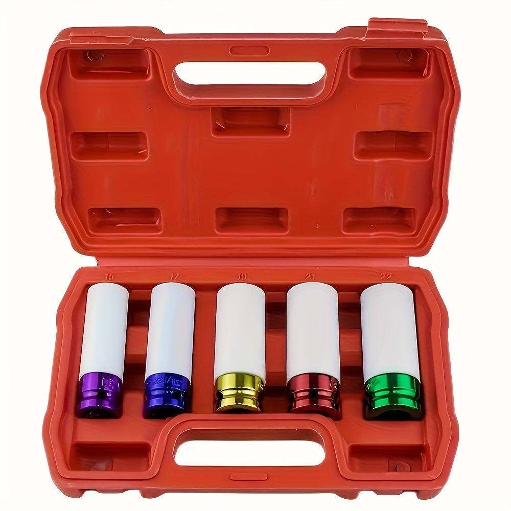 TEMU 5pcs 1-2"""" Socket Set - Protect Your Tires And Wheels With Deep Impact Sockets