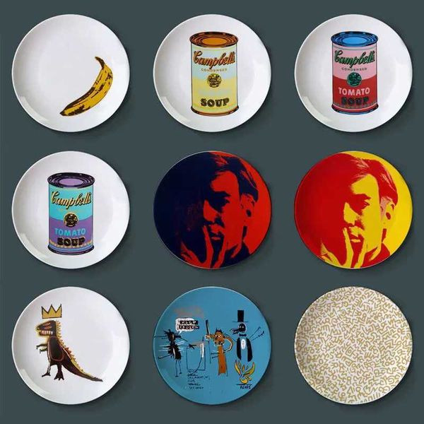 Dishes Plates Pop Art Decorative Plate Ceramic Round Display Dish Campbells Soup Can Portrait Painting Wall Decor Retro Banana Art Plate H25