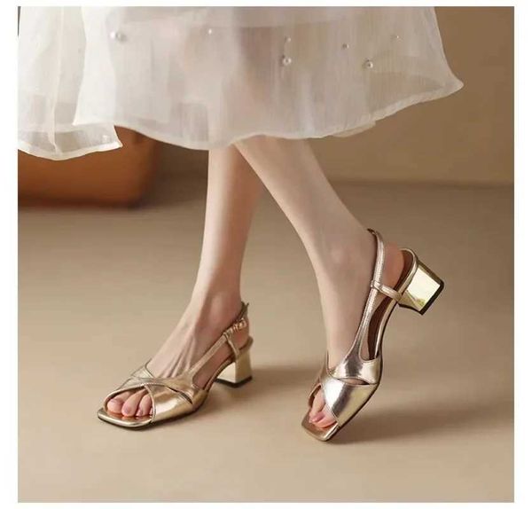 2024 High Quality Shoes for Women Buckle Strap Womens Sandals Fashion Peep Toe Office and Career New Square Toe Heeled Sandals CL240806