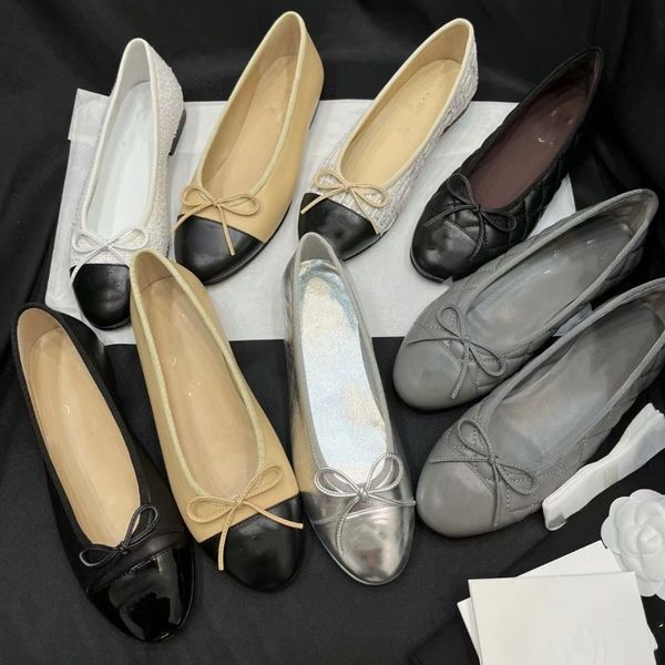 Ballet Flats Dress Shoes Designer Spring Spring Sheepskin Bow Boat Shoes Womens Leather Loafers Dance Shoes Loafers Womens Shoes Large 34-42