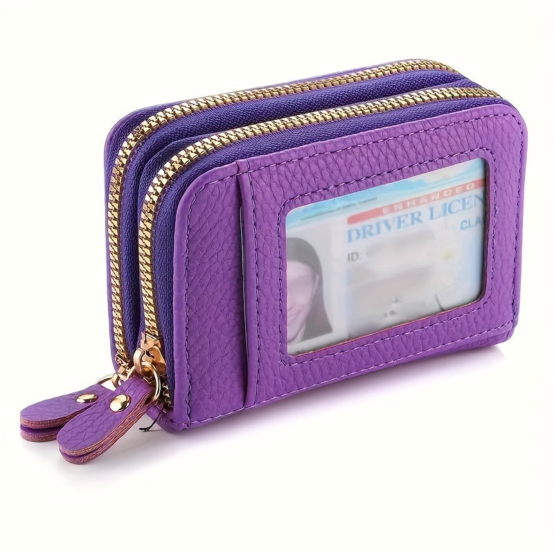 TEMU A Large Capacity Credit Card Holder And Coin Purse, Double Zipper Wallet With A Transparent Id Window - Everyday Use.