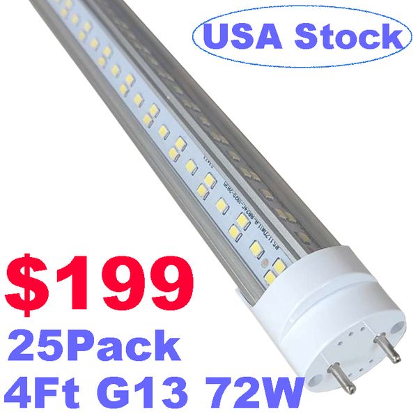 4FT T8 T10 T12 LED Tube Light Bulbs 48&quot; G13 72W 6000K Cool White AC85-285V Fluorescent Replacement Dual-end Powered Ballast Bypass Fixt