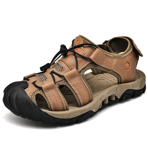 Summer Classic Genuine Leather Soft Comfortable Male Outdoor Beach Slippers Slip-ON Man Sandals 38-46 cbe0