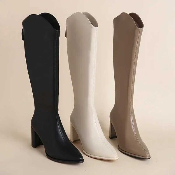 Plus Size 34-43 New Women Boots Zipper Thick High Heels Simple Thick High Heels Autumn Winter Boots Knee High BotasC241125