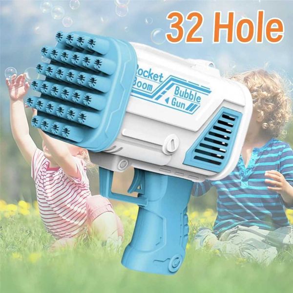 32 Holes Automatic Bubble Machine Outdoor Bubble Toys Leakproof Without Liquid Children Electric Bubble Gun Rocket Soap ToysC250110
