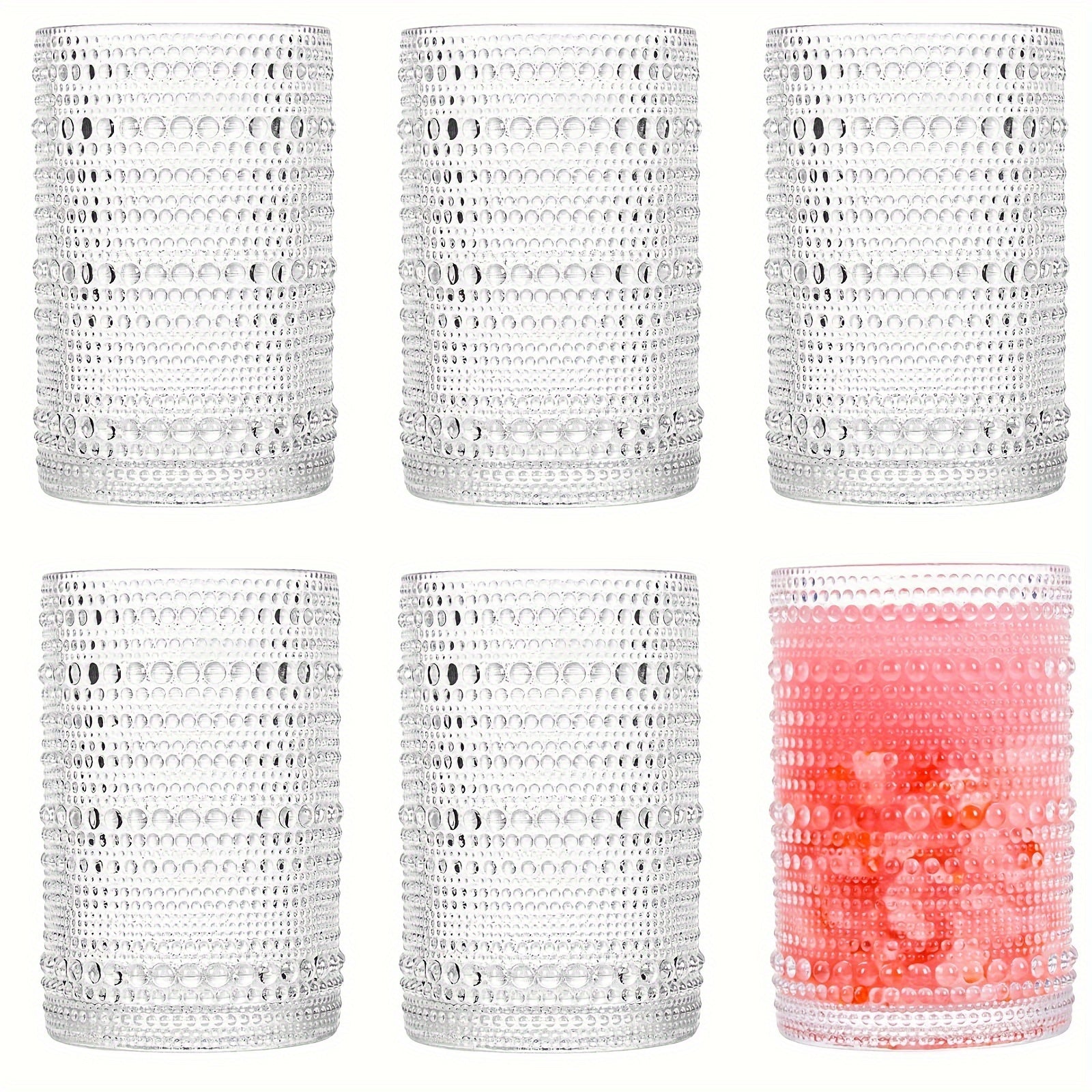 TEMU Consou Large Glasses Set Of 6, Hobnail Glassware Thick Glass